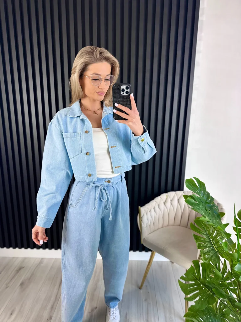 Kurtka jeansowa SEMPRE PREMIUM 100% bawełna jasnoniebieski denim 