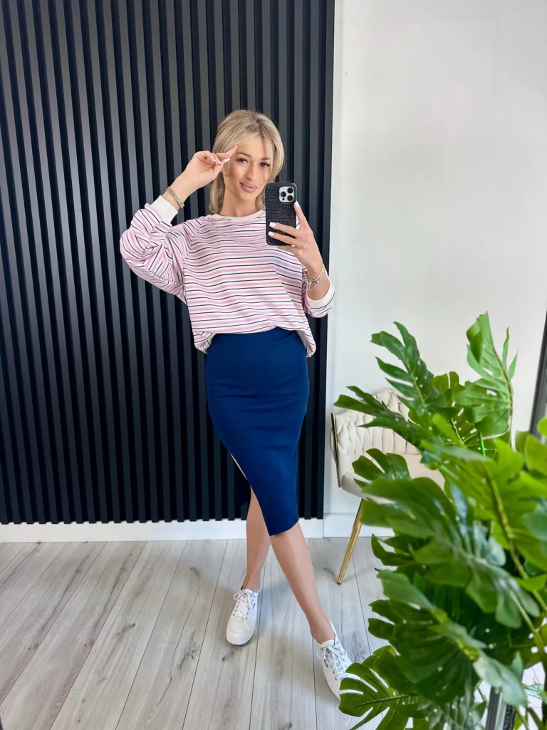 Bluza STRIPE 95% bawełna w granatowo-różowe paski 