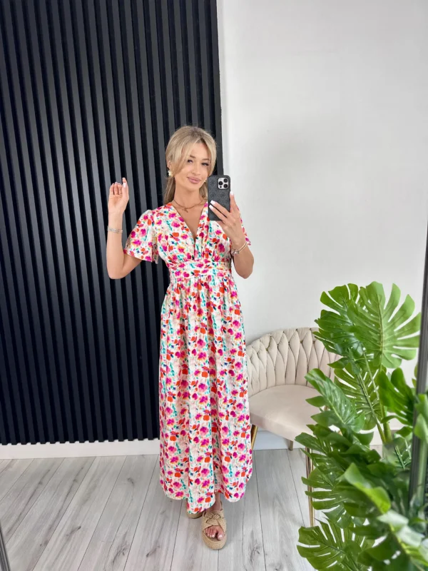 Sukienka maxi KARLA 90% wiskoza w czerwone kwiaty