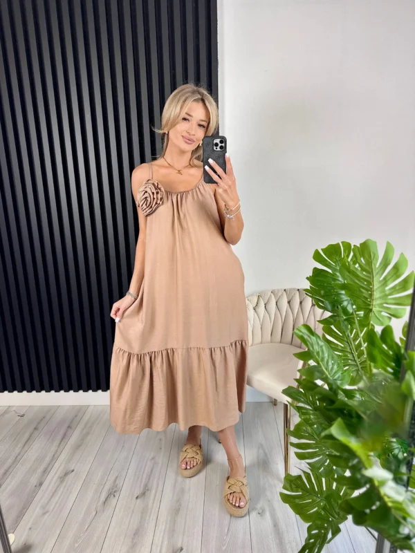 Sukienka ELLEN 87% wiskoza camel - obrazek 5