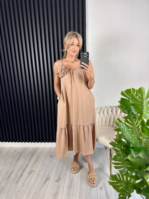 Sukienka ELLEN 87% wiskoza camel