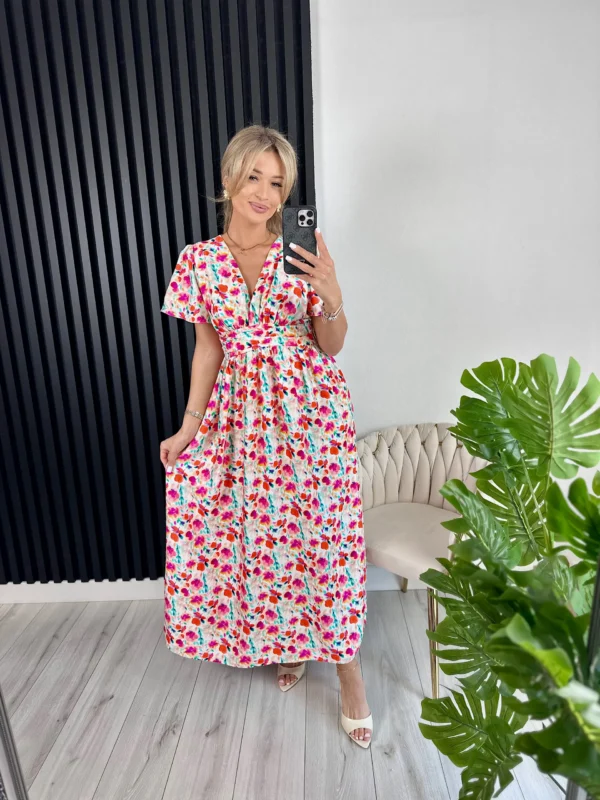 Sukienka maxi KARLA 90% wiskoza w czerwone kwiaty - obrazek 5