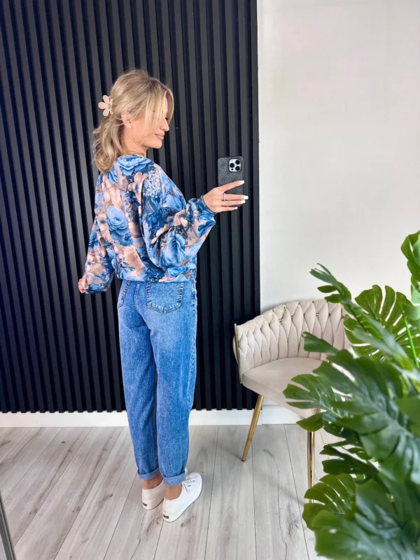 Bluza GLADYS 80% bawełna beżowo-niebieska - obrazek 5