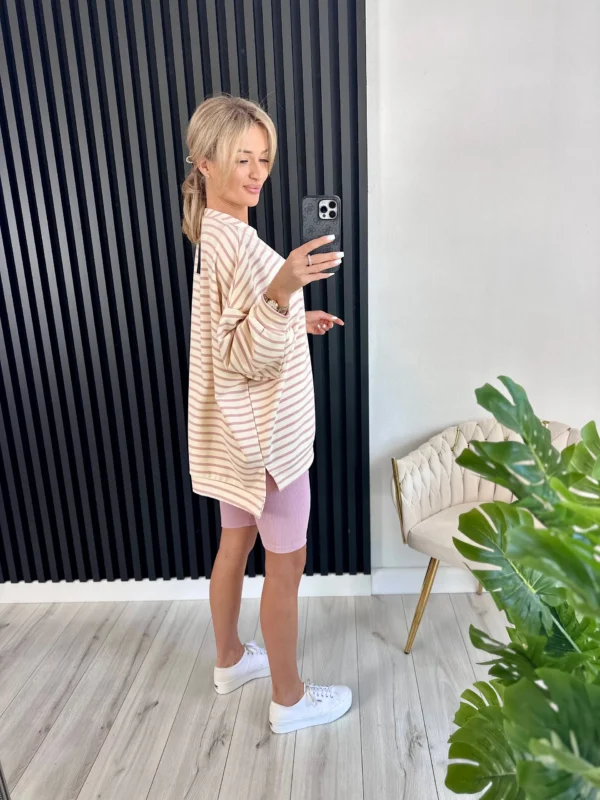 Spodenki/kolarki ANGELA brudny róż i bluza SABRINA w kremowo-różowe paski - obrazek 4