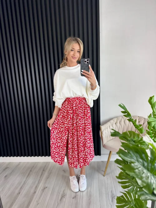 Spódnica LENA czerwona i bluza MAXINE
