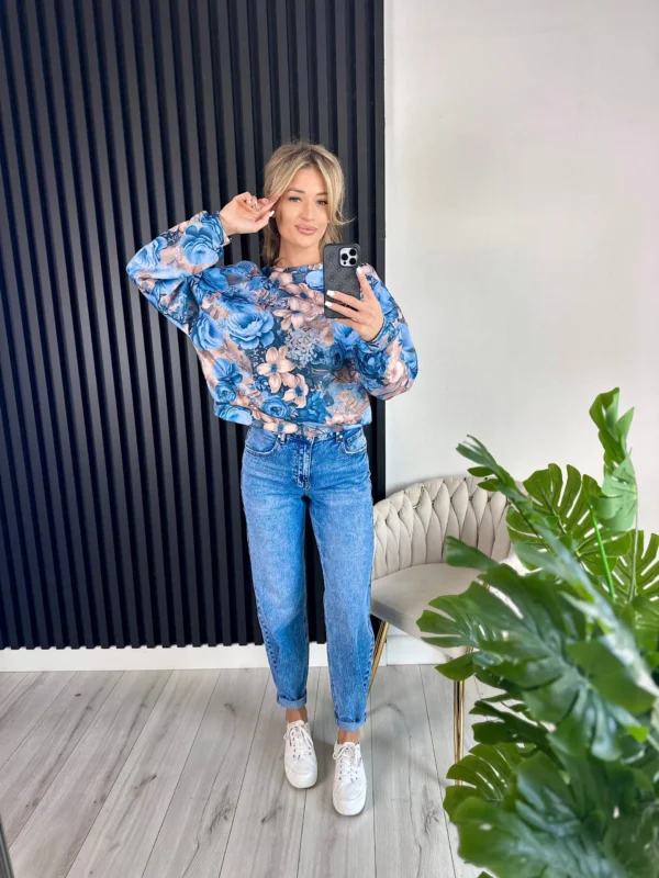 Bluza GLADYS 80% bawełna beżowo-niebieska - obrazek 2