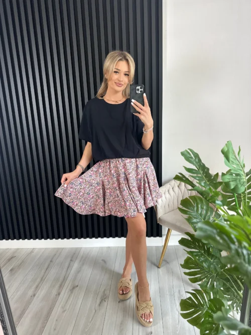 Spódnica GAJA beż i T-shirt BUBBLE czarny