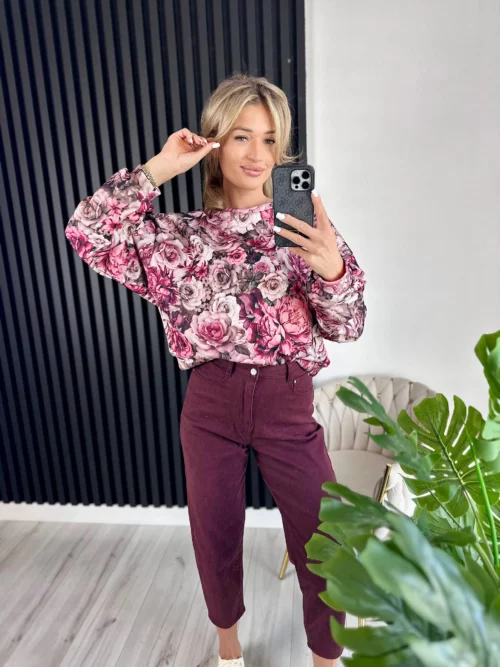 Bluza GLADYS 80% bawełna beżowo-różowa