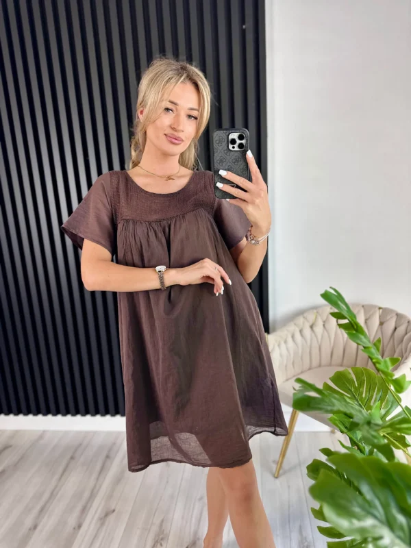 Sukienka LETTIE 100% bawełna brąz - obrazek 4