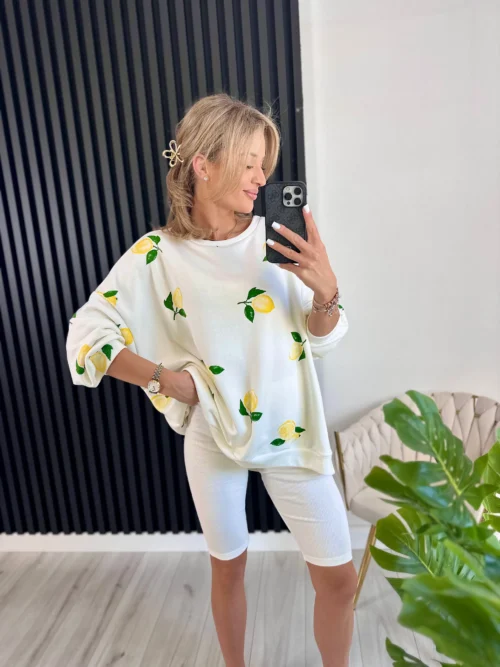 Bluza SABRINA 95% bawełna biała w cytrynki
