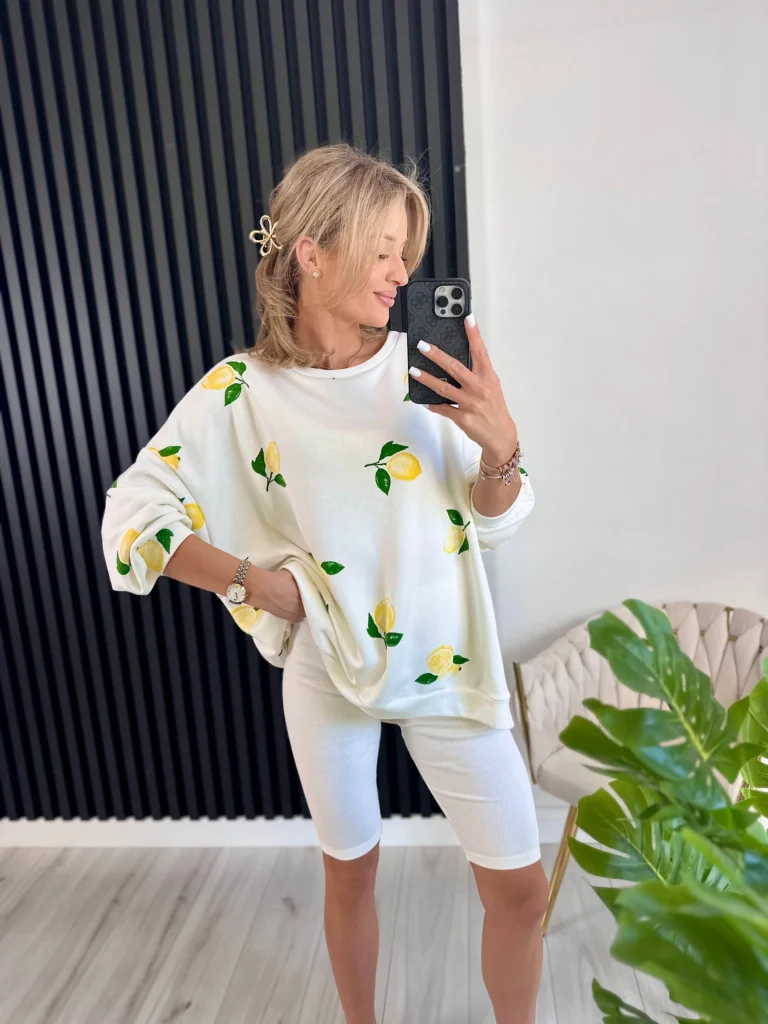 Bluza SABRINA 95% bawełna biała w cytrynki 