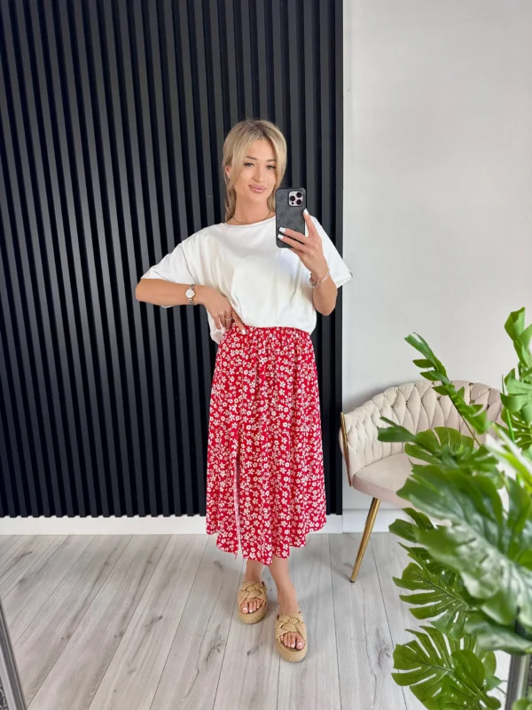 Spódnica LENA czerwona i T-shirt BUBBLE śmietanka - obrazek 2