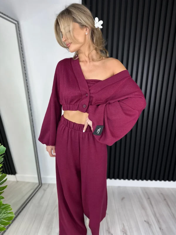 Komplet trzyczęściowy AGATHA 50% wełna bordowy - obrazek 2
