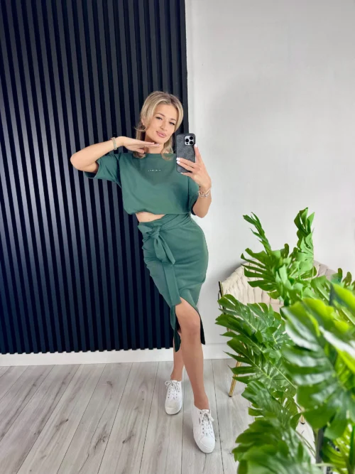 Spódnica w prążek CHARLOTTE 95% bawełna zielona