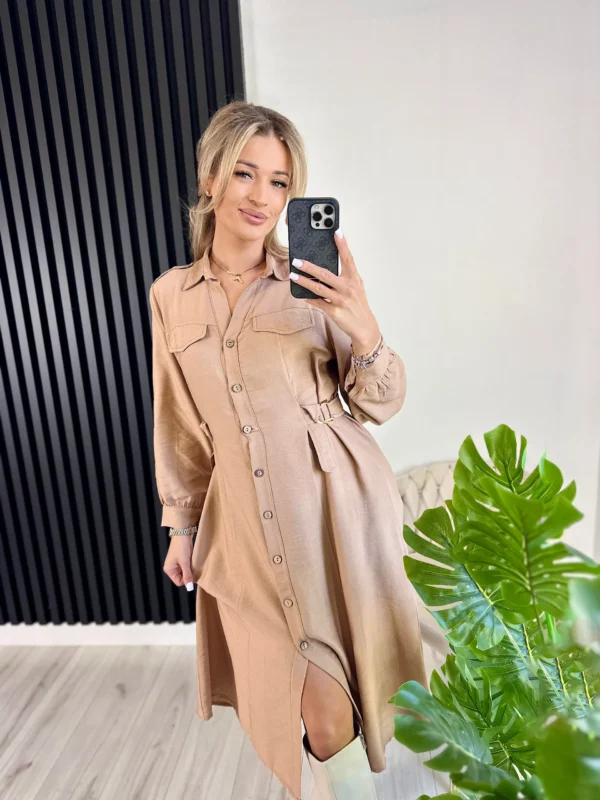 Sukienka szmizjerka VIVIAN 87% wiskoza camel - obrazek 3