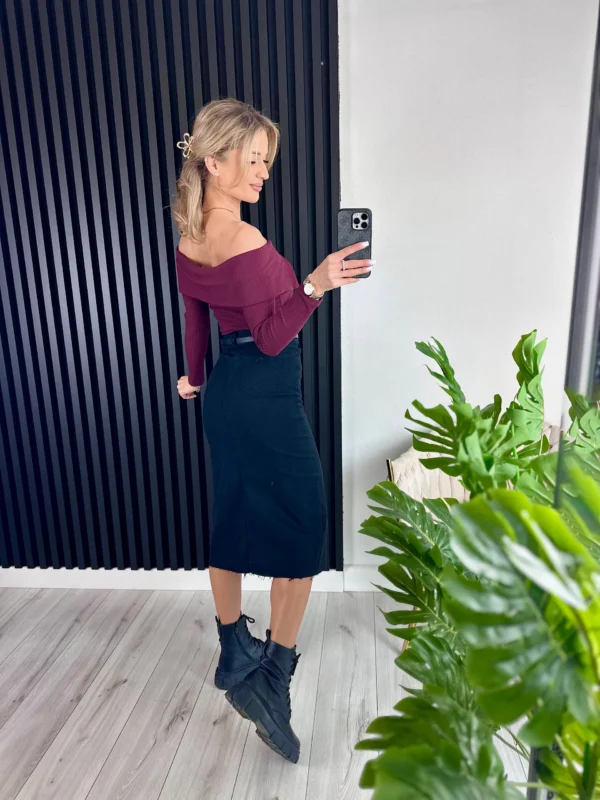 Sweter w prążek SAMMY 94% bawełna burgundowy - obrazek 4